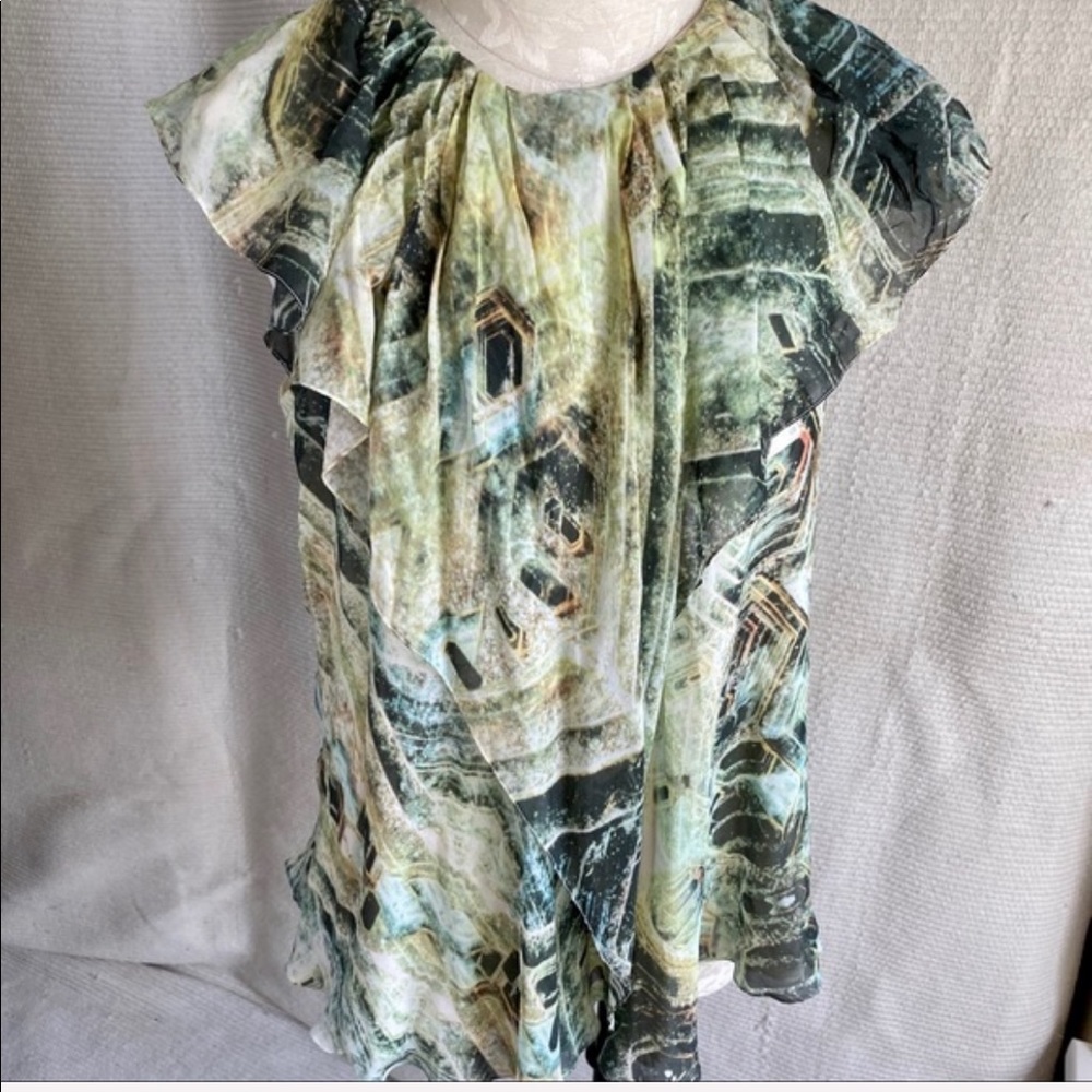 Silk Malachite Rock Print S/M Ruffle Blouse